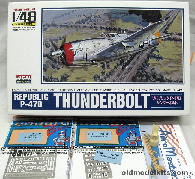 Arii 1/48 Thunderbolt P-47D + 2x Eduard PE + Resin Seat + AeroMaster Decals - Factory Decals For Maj Robert Johnson 62FS 56FG 8th Air Force, A337-800 plastic model kit